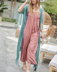 Davi & Dani Solid Long Cardigan With Fringe