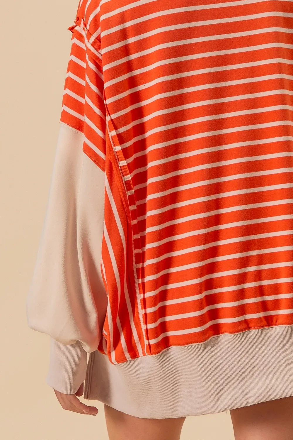 BiBi Stripe Knit Loose Fit Top With Cut Edge Detail in Orange