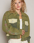 POL Embroidered Sleeve Raw Edge Quilted Jacket