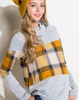 e Luna Plaid Mixed Turtle Neck Top