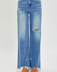 Risen Full Size High Rise Frayed Hem Wide Leg Jeans