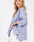 SAGE + FIG Mineral Washed Side Slit Round Neck Sweatshirt