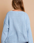 POL Crochet Flower Round Neck Dropped Shoulder Sweater