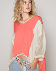 POL High-Low Contrast V-Neck Top