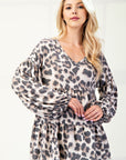 Celeste Full Size Leopard V-Neck Balloon Sleeve Blouse