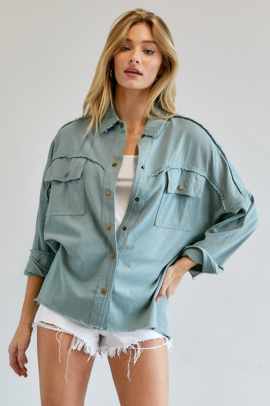 Davi &amp; Dani Button Down Shirt with Pockets - Online Only