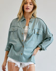 Davi & Dani Button Down Shirt with Pockets - Online Only