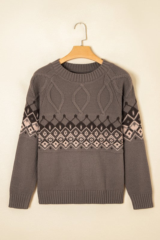 Alana Western Geometric Patterned Crew Neck Sweater