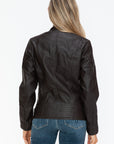 Snobbish Faux Leather Biker Jacket with Side Zip Pockets