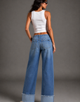 GJG Denim Silver Static Studded Wide-Leg Jeans — Medium Wash
