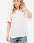 Ces Femme Textured Puff Sleeve Top