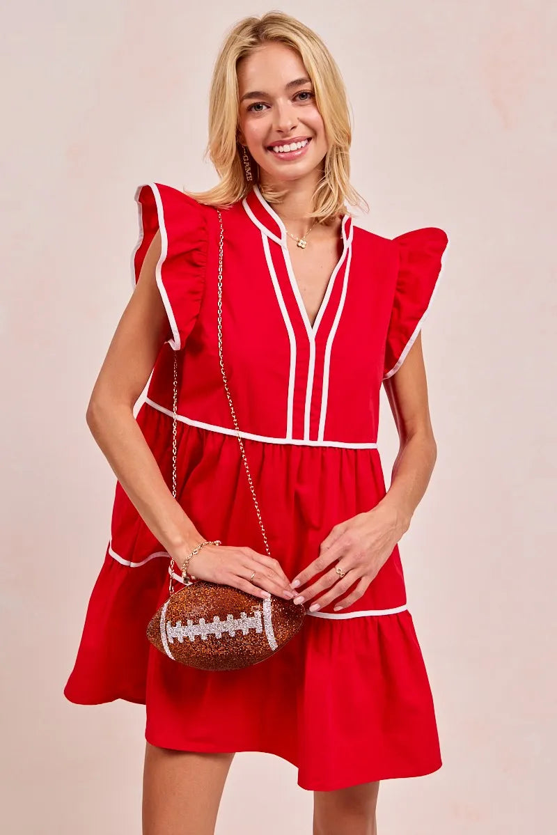 BiBi Gameday Theme Contrast Binding Ruffled Dress
