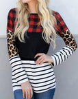 Women Splicing Striped Color Block Long Sleeve Top