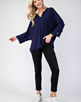 Celeste Full Size Notched Three-Quarter Sleeve Blouse