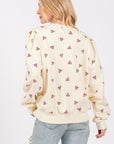 SAGE + FIG Heart Printed Contrast Long Sleeve Sweatshirt