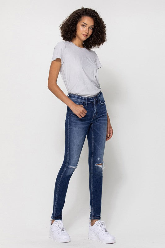 Flying Monkey Mid Rise Ankle Skinny w Distressed Hem Jean - Online Only