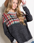 e Luna PLUS Solid Plaid Mock Neck Top