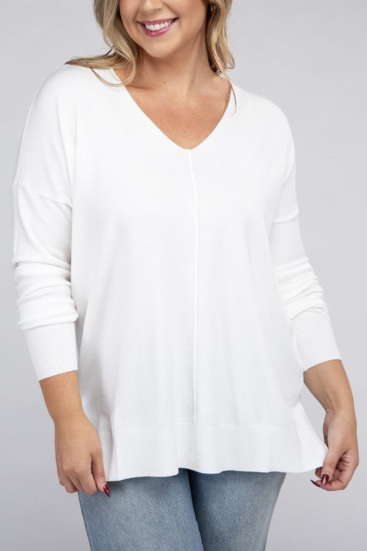 ZENANA Plus Garment Dyed Front Seam Sweater