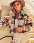 BiBi Brushed Plaid Crop Jacket with Pockets