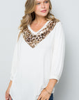 Celeste Full Size Leopard Contrast Balloon Sleeve Top