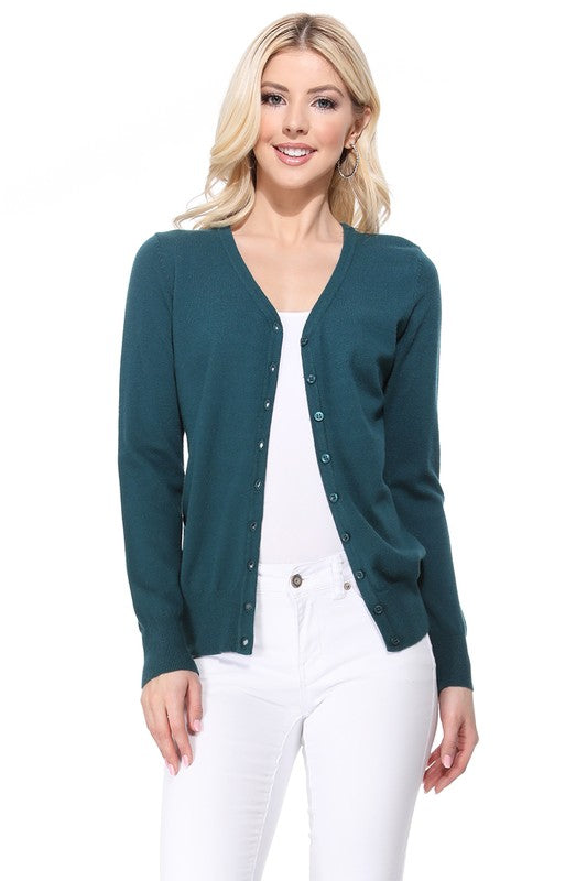 MAK Women&#39;s V-Neck Button Down Knit Cardigan Sweater