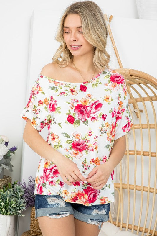 e Luna Allover Floral One Shoulder Top