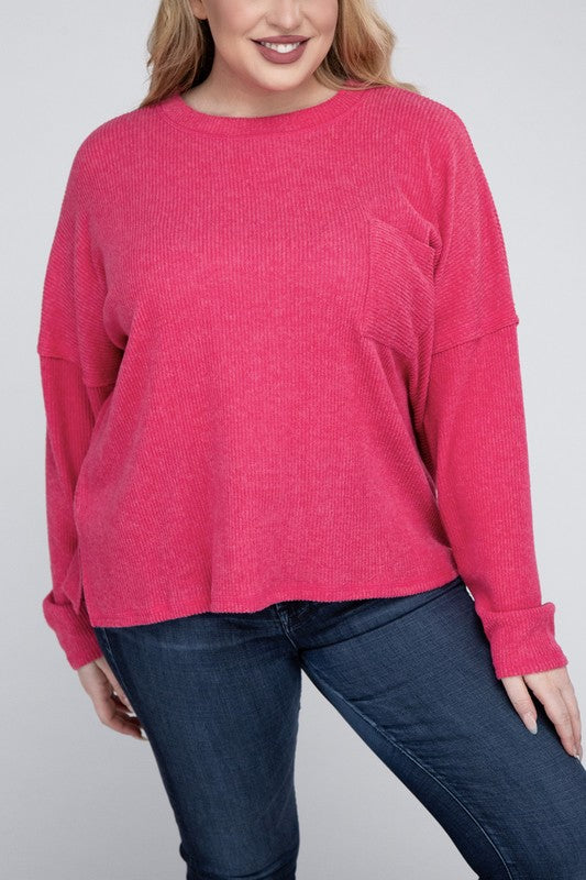 Zenana Plus Ribbed Brushed Melange Hacci Sweater