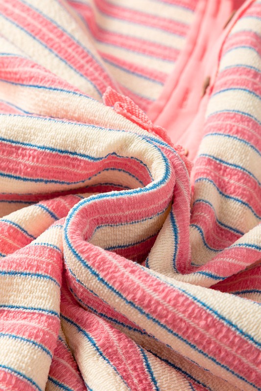 Stripe Buttoned Collared V-Neck Drop Shoulder Top