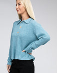 Zenana Brushed Melange Hacci Collared Sweater