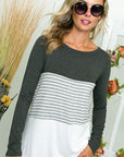 e Luna PLUS Solid Striped Colorblock Top