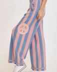 Umgee Peace Sign Patch Striped Wide Leg Pants