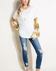 e Luna Print Solid Mix Volume Sleeve Top