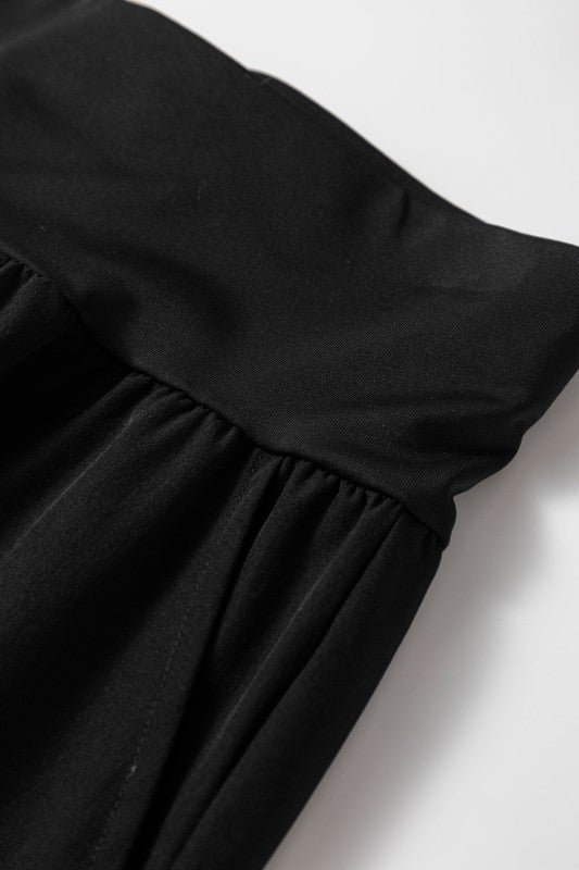 Solid Elastic High Waist Pocketed Cargo Jogger Pan
