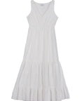 Lilou Embroidered white V neckline tiered dress