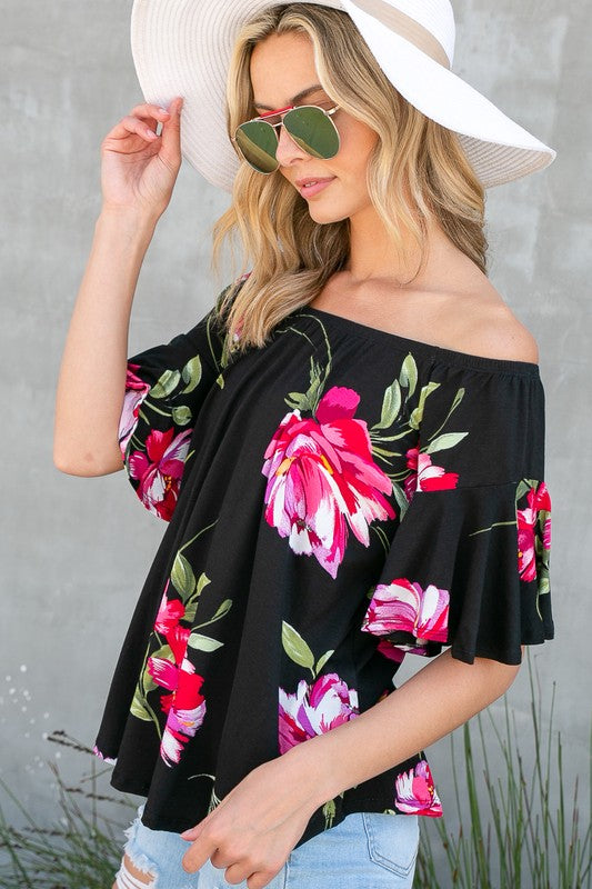 e Luna Floral Off Shoulder Top