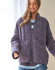 Davi & Dani Washed Soft Comfy Quilting Zip Closure Jacket