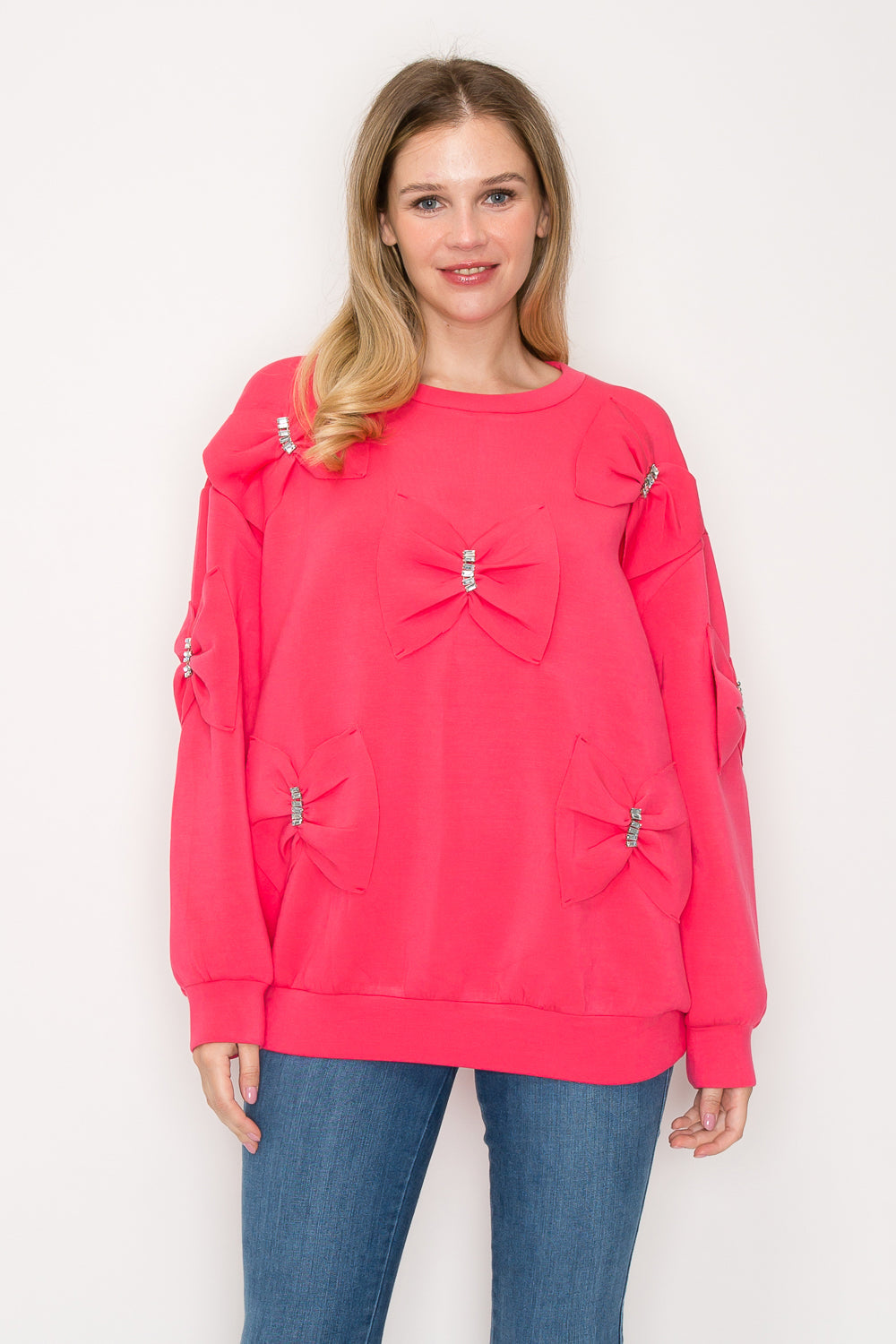 Fiora French Scuba Ribbon-Bow Top