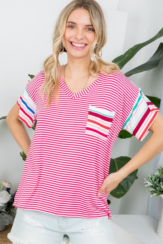 e Luna PLUS Multi Striped Boxy Top