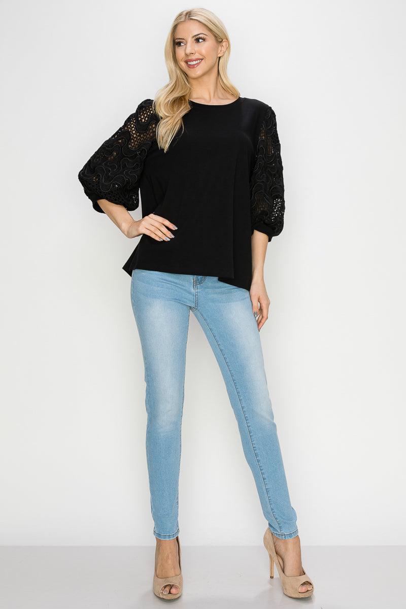 Ruth Pointe Knit Top with Lace