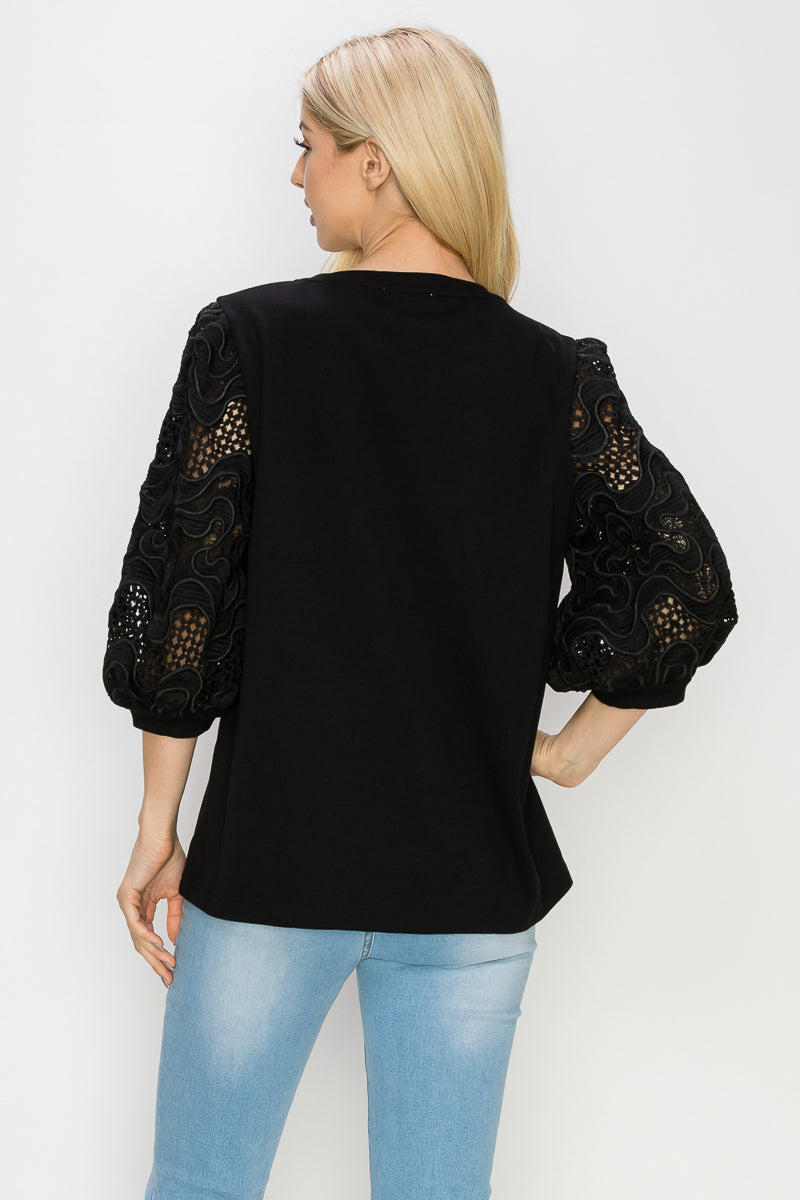 Ruth Pointe Knit Top with Lace