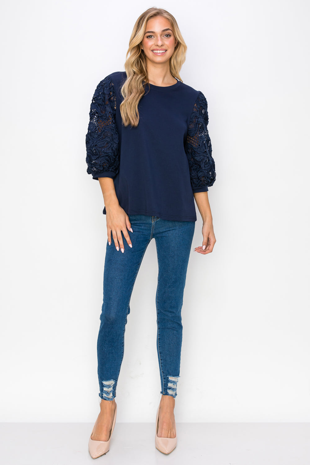 Ruth Pointe Knit Top with Lace