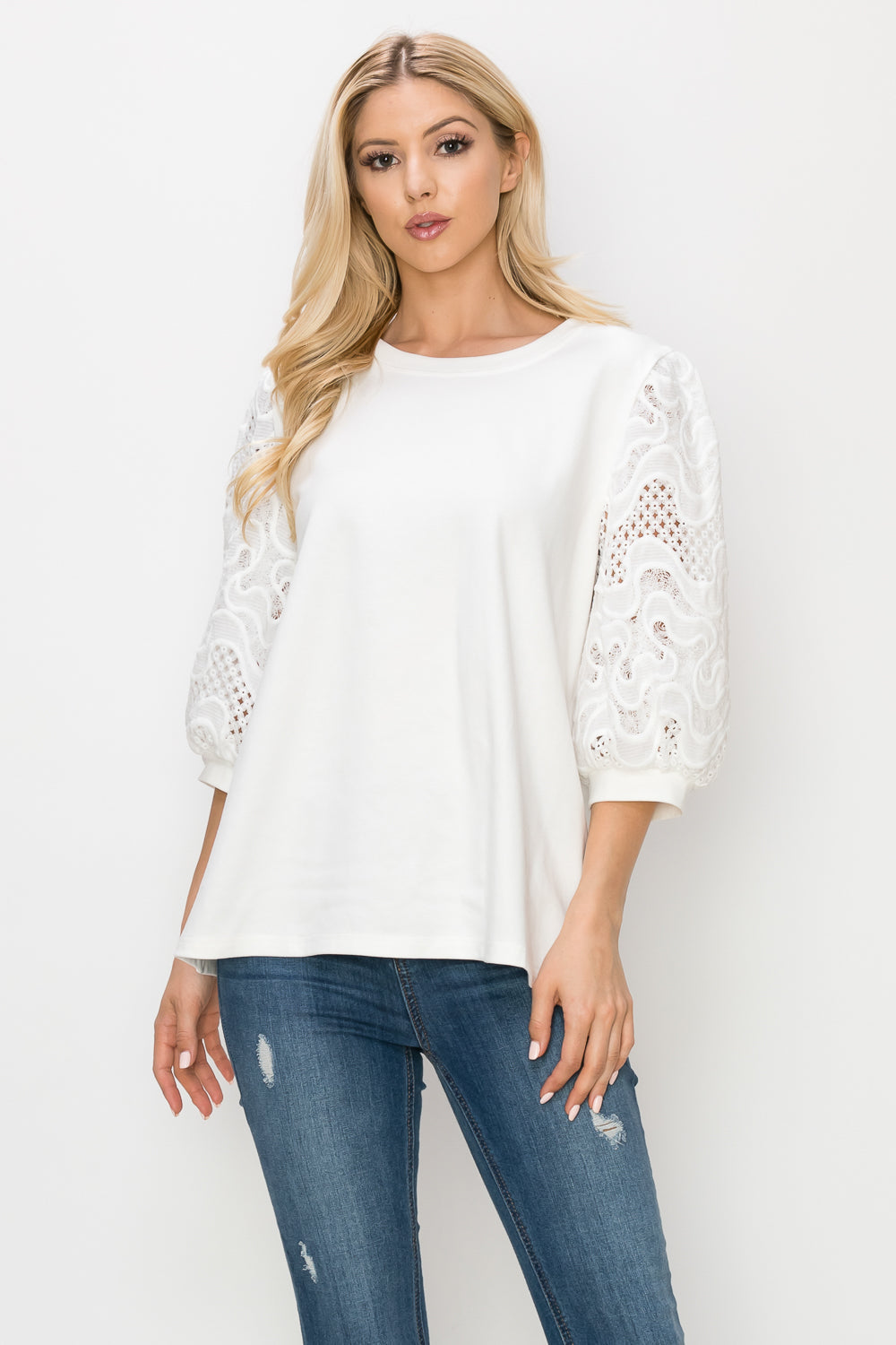 Ruth Pointe Knit Top with Lace