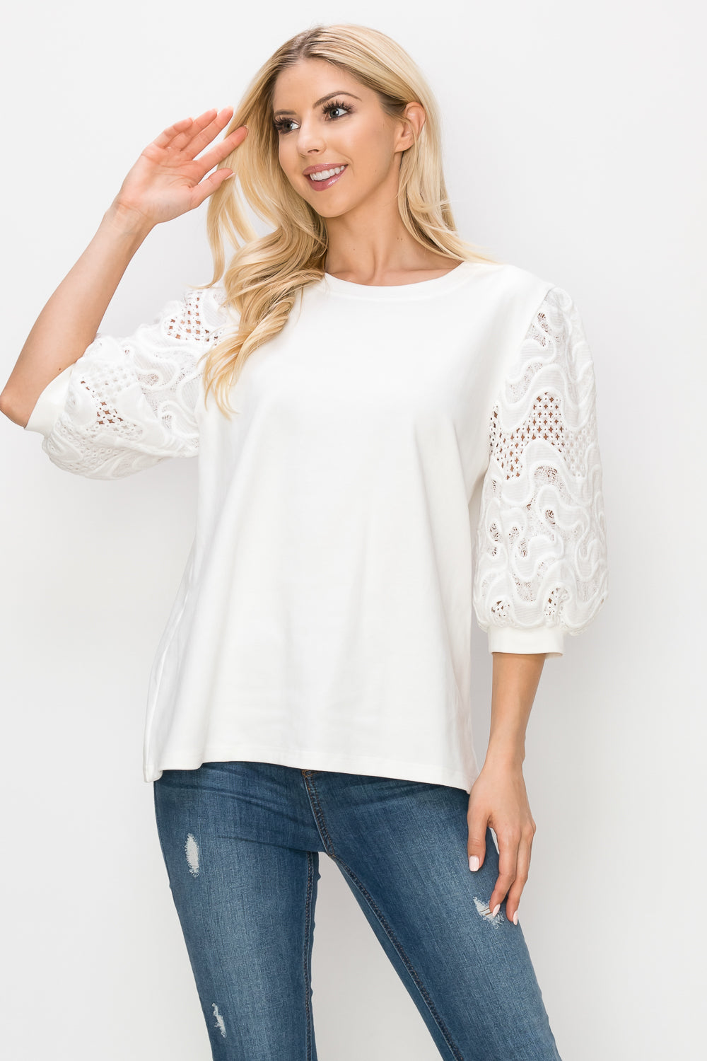 Ruth Pointe Knit Top with Lace