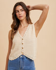 Annie Wear Crochet Trim Button Down Sweater Vest