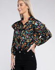 Multicolor Print Ruffle Blouse