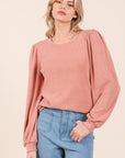 Mittoshop Round Neck Long Sleeve Rib Knit Top