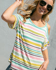 e Luna Multi Striped Cold Shoulder Top