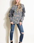 e Luna Floral Mixed Long Sleeve Ruffle Top