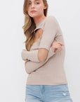 Ribbed Fitted Long Sleeve Top with Chest Cutout