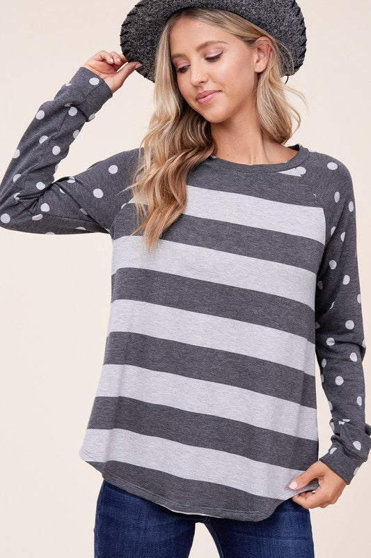 e Luna Dot Stripe Mixed Sweatshirt